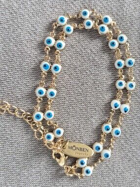 Monben Gold-Plated Blue Evil Eye Bracelet